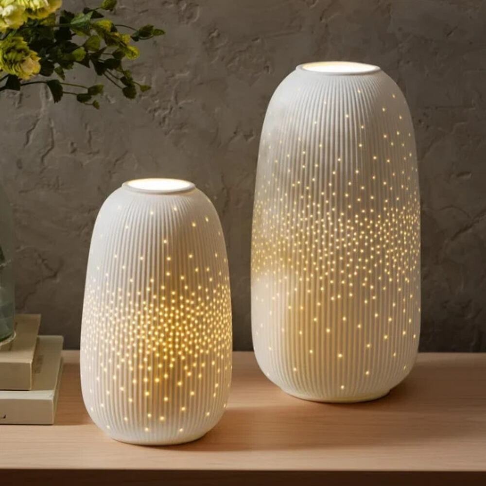 Evergreen LED Porcelain Lantern White Set of 2 Decorative Indoor Outdoor NEW